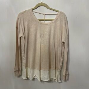 Skies Are Blue Mixed Media Long Sleeve Tee with lace detail on the back